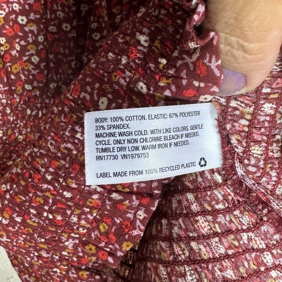 Cottagecore Milkmaid Peasant Top Sz Med Red Floral Puff Sleeves Smocked Coquette - Picture 4 of 9